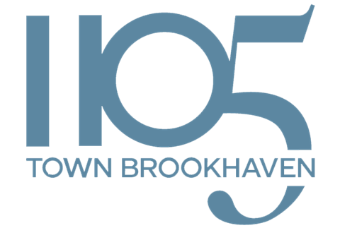 A graphic with the number 105 and the words "Town Brookhaven" written in white on a green background.